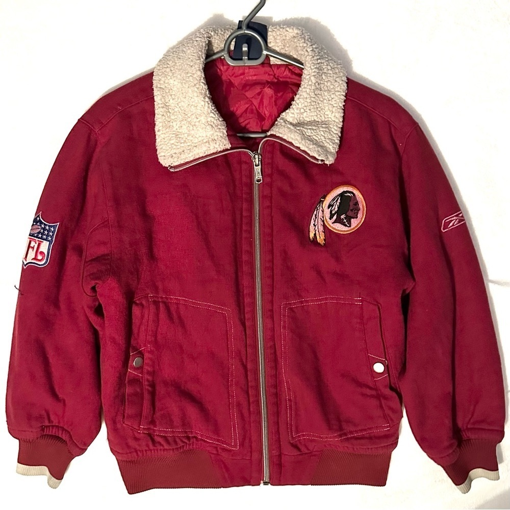 Rare Vintage Washington Redskins Kids L/XL Stadium Bomber Jacket Coat Sherpa